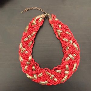 Red and Gold Woven Necklace